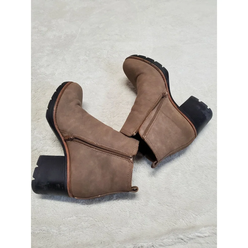 Naturalizer Greige Brown Gray Leather Ankle Heeled Boots 9.5 Classic Office